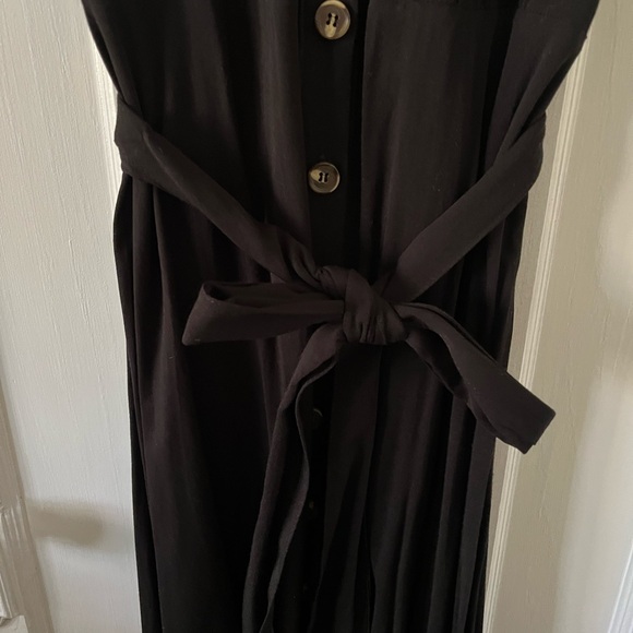 H&M long black shirt dress with tie belt - Picture 4 of 15